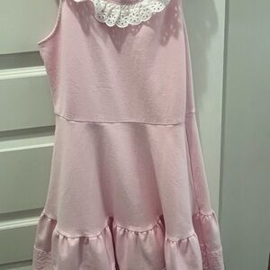 Pink Sleeveless Kids Dress with Lace Collar